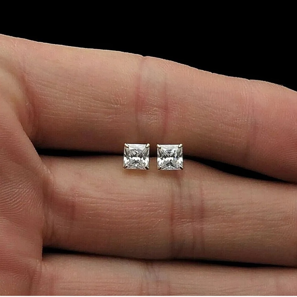 1.00 Carat Princess Cut VVS1/D Lab Created Stud Earrings 6mm 14K White Gold 6mm
